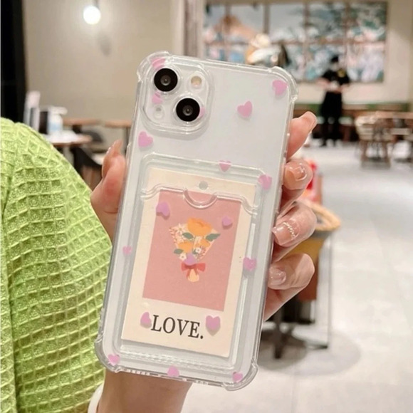 ⚠️Clearance💕iPhone 14/Pro/Pro Max Pink Hearts Phone Case With Card Slot - Picture 1 of 4